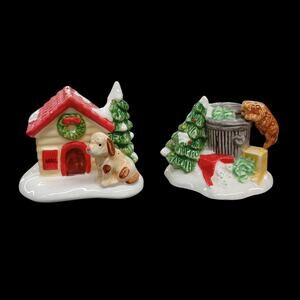 Dept 56 Original Snow Village Cat and Dog Doghouse/Cat in Garbage Can Set of two